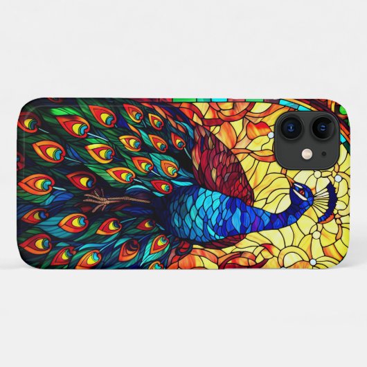 Mooie Peacock Glas in lood Wildlife Art Case-Mate iPhone Case (Achterkant (horizontaal))