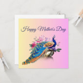 Mooie Peacock Moederdag Kaart (Voorkant / Achterkant in situ)