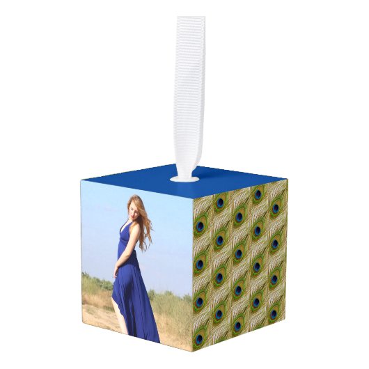 Mooie Peacock-veren en foto's Kubus Ornament (Voorkant hoekig)