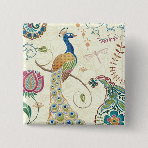 Mooie Peacock Vierkante Button 5,1 Cm