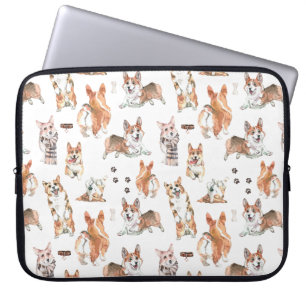 Mooie Pembroke Welsh Corgi-hond watercolorpatroon Laptop Sleeve