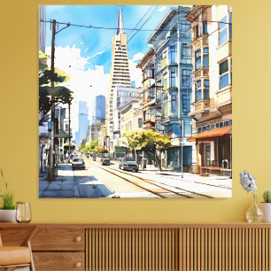 Mooie pen en inkt schets van San Francisco Canvas Afdruk