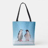Mooie Penguin Couple op Light Blue Draagtas (Achterkant)