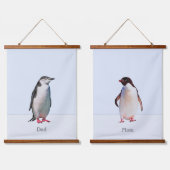 Mooie Penguin Couple op Light Periwinkle Blue Hangend Wandkleed (Dubbel)