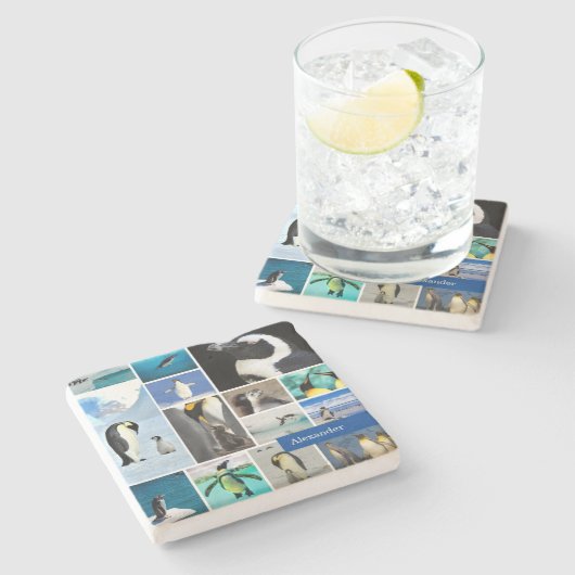 Mooie Penguin-foto-inkolling met voornaam Stenen Onderzetter (Zijkant)