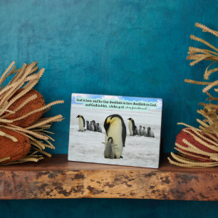 Mooie Penguin Schrift Plaque 1 Johannes 4:16 Fotoplaat