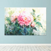 *~* Mooie Peony TV2 Roze Stretched Canvas Print (Insitu (Houten vloer))