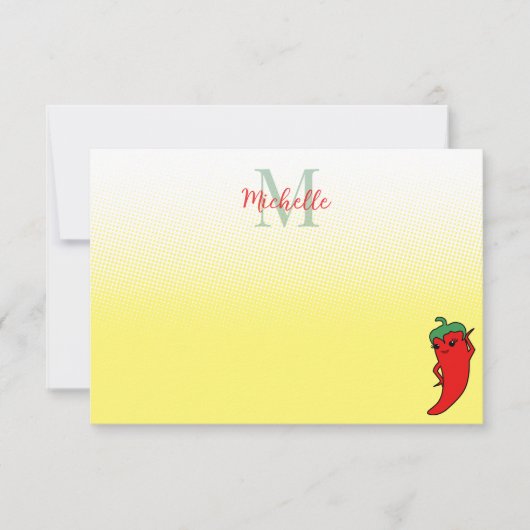 Mooie Peper Tekening Gepersonaliseerde Monogram No Notitiekaartje (Voorkant)