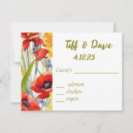 Mooie, personaliseerbare papavers  RSVP kaartje
