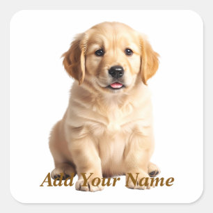 Mooie Persoonlijke Gouden Retriever Puppy Naam Sti Vierkante Sticker