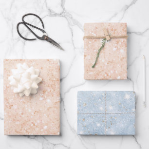 Mooie Perzik Baby Blauwe Nep Glitter Bruiloft Fees Inpakpapier Vel