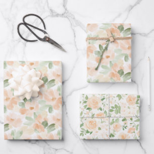 Mooie Perzik Bloemen Bruidsdouche Inpakpapier Vel