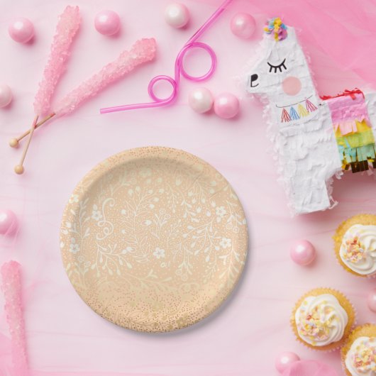 Mooie perzik en gouden bloem elegante bruiloft papieren bordje (Feest)