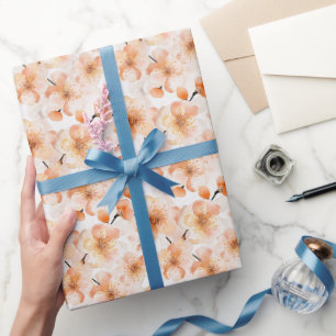 Mooie perzik-oranje bloemen Bruidsdouche Cadeaupapier