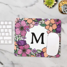 Mooie Perzik Paarse Roze Bloemige Monogram