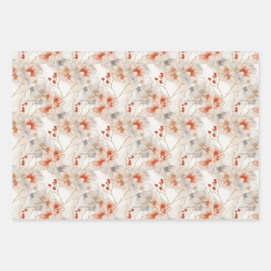 Mooie Perzik Rood Wit Bloemen Inpakpapier Vel (Voorkant 2)