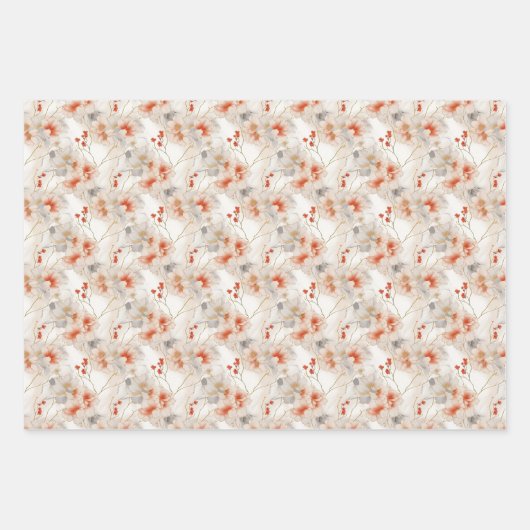Mooie Perzik Rood Wit Bloemen Inpakpapier Vel (Voorkant)