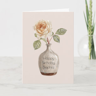 Mooie Perzik Roos Bloem in Vaas Verjaardag Kaart