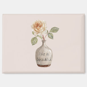 Mooie Perzik Roos Bloem in Vaas Verjaardag Magneet