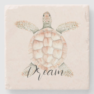 Mooie Perzik Zeeschildpad Droom Stenen Onderzetter