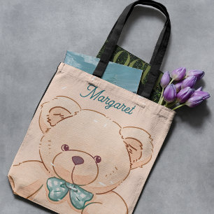 Mooie perzikroze teddy cadeau voor kinderen draagtas