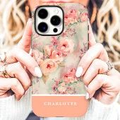 Mooie Perzikrozen Aangepaste Naam Bloemstuk Case-Mate iPhone Case