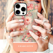 Mooie Perzikrozen Aangepaste Naam Bloemstuk Case-Mate iPhone Case