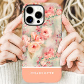 Mooie Perzikrozen Aangepaste Naam Bloemstuk Case-Mate iPhone Case