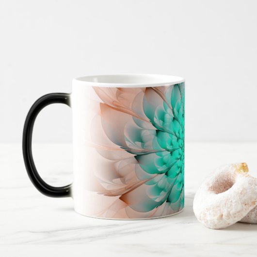 Mooie Perzitische bloesem Turquoise Fractal Flower Magische Mok (Met donut)