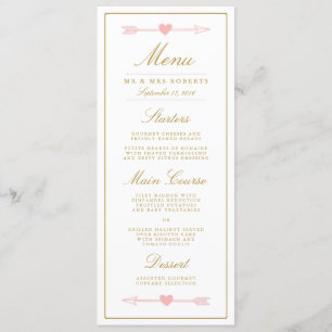 Mooie Pijlen Bruiloft Diner Menu / Blush & Gold