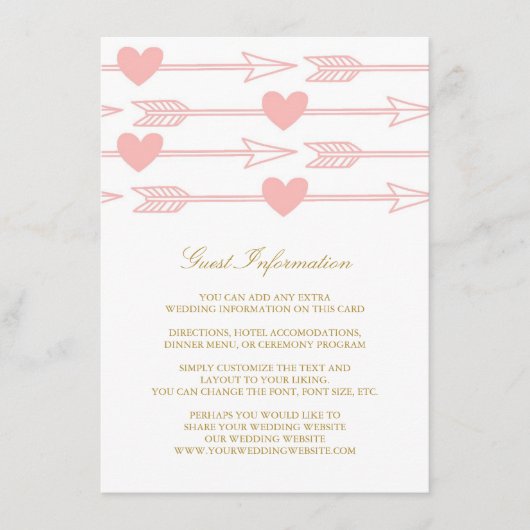 Mooie Pijlen Bruiloft invoegen Kaart / Blush & Gol (Voorkant)