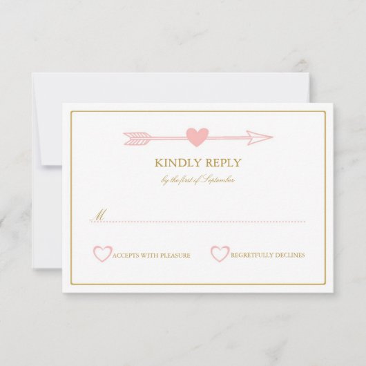 Mooie Pijlen Bruiloft RSVP Kaart / Blush & Gold (Voorkant)