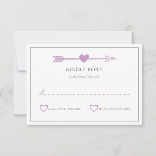 Mooie pijlen bruiloft RSVP Kaart / Lila en grijs (Voorkant)
