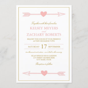 Mooie pijlen bruiloft uitnodiging / Blush & Gold