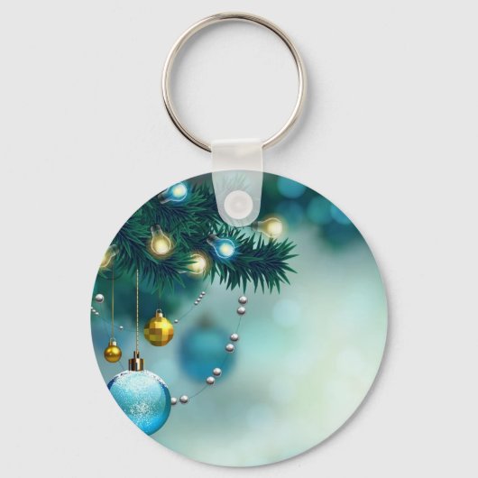 Mooie pijnboom met blauw kerstbal sleutelhanger (Voorkant)