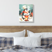 Mooie Pinguïn Kookt Aquarel Winterkinderkamer Canvas Afdruk (Insitu (Slaapkamer))