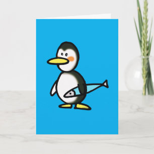 Mooie Pinguïn met Vis Wenskaart Feestdagen Kaart