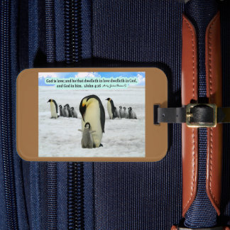 Mooie Pinguïn Schrift 1 Johannes 4:16 Bagagelabel