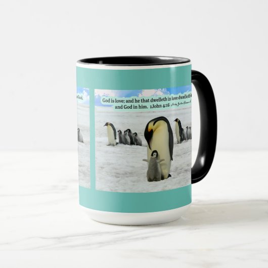 Mooie Pinguïn Schrift 1 Johannes 4:16 Mok (Voorkant rechts)