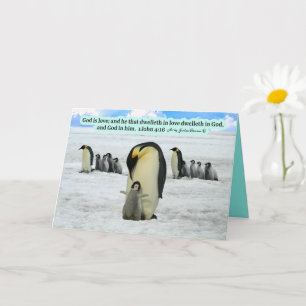 Mooie Pinguïn Schriftuur 1 Johannes 4:16: Kaart