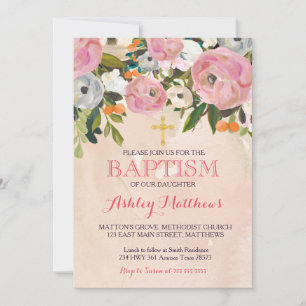 Mooie Pink Floral BAPTISM Uitnodiging