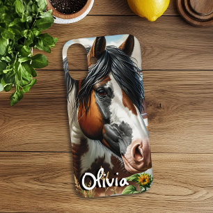Mooie Pinto Bruine en Witte Paard op Rustieke Boer iPhone 16 Plus Hoesje