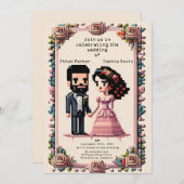 Mooie Pixel Art bruiloft uitnodiging (Voorkant / Achterkant)