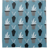 Mooie Planten in potten blauw, grijs en wit Douchegordijn (Voorkant)