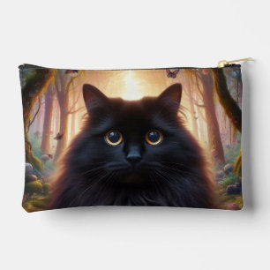 Mooie pluizige zwarte kat met gouden ogen etui