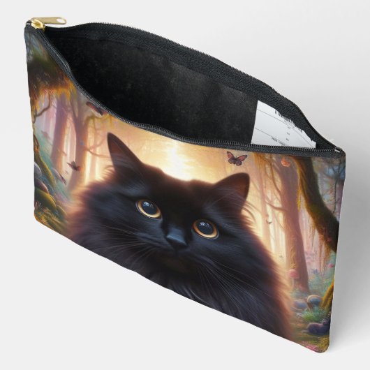 Mooie pluizige zwarte kat met gouden ogen etui (Open)