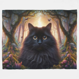 Mooie pluizige zwarte kat met gouden ogen fleece deken
