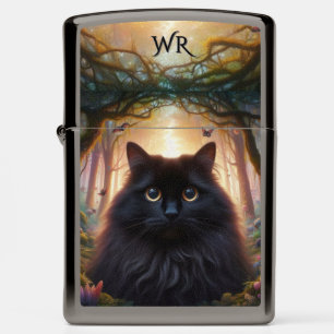 Mooie pluizige zwarte kat met gouden ogen Monogram