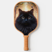 Mooie pluizige zwarte kat met gouden ogen pickleball paddle (Voorkant)
