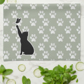 Mooie Poes Patroon Kat Jaagt op een vlinder Theedoek (Gevouwen)